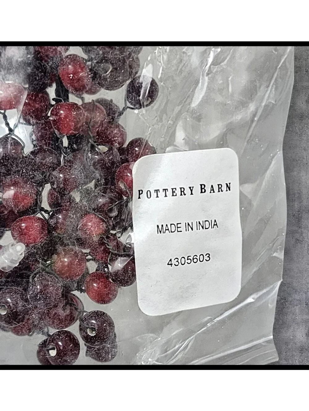 NWT Rare Vintage Pottery Barn Pepperberry Glass Bead Garland 5 Feet Red NIP NEW